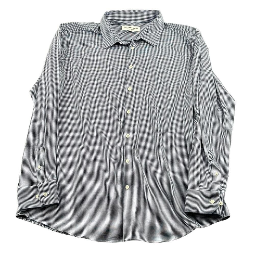Mizzen + Main Shirt Mens XXL Blue Micro Check Trim Button Up Performance Preppy